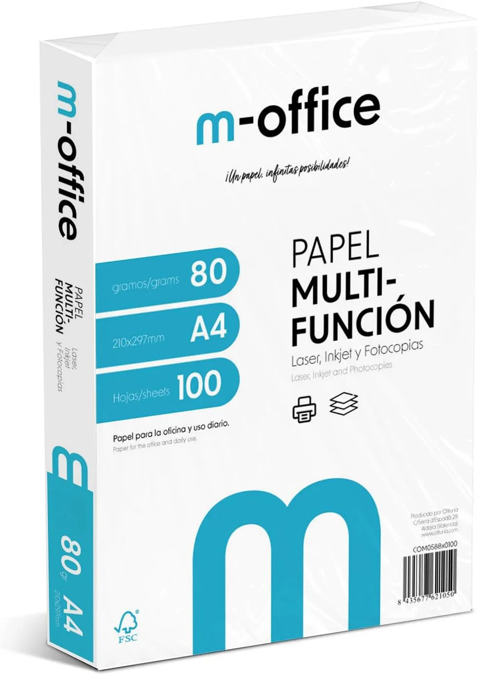 Bild von m-office A4 Multifunktionspapier 80 g, 100 Blatt für Inkjet- und Laserdrucker, 210 x 297 mm