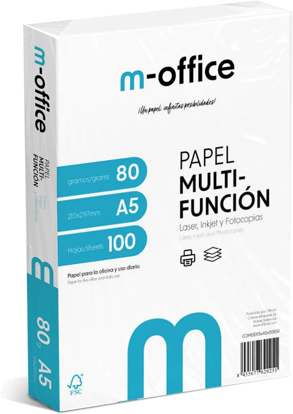 Bild von m-office A5 Multifunktionspapier mit 100 Blatt, 80 g, geeignet für Inkjet- und Laserdrucker
