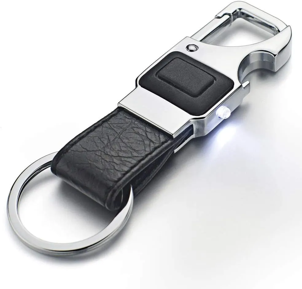 Bild von Männer Leder Schlüsselanhänger mit Metallring und Flaschenöffner