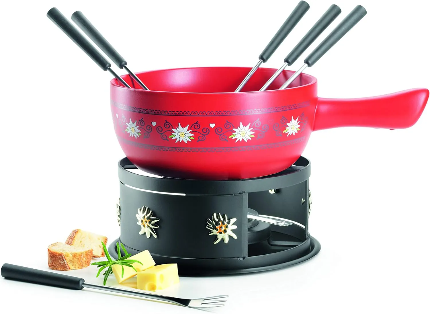 Bild von Mäser Käsefondue Set 931893 für 6 Personen, 11-teilig mit Keramiktopf in Rot und Schwarz, 2,6 Liter