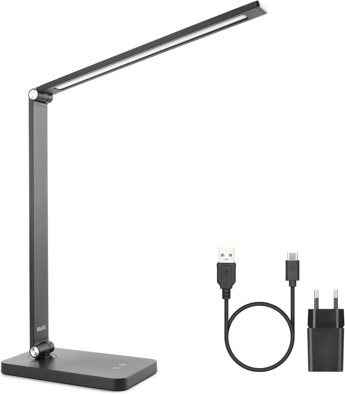 Bild von mafiti LED Schreibtischlampe in Schwarz mit 5 Farben und 3 Helligkeitsstufen, dimmbar und augenfreundlich, mit USB-Anschluss