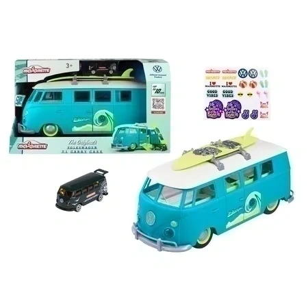 Bild von Majorette - Volkswagen The Originals T1 Auto-Transporter - großes Car Carry Case (32,5 cm) zur Aufbewahrung von bis zu 10 Spielzeugautos, inkl. Modellauto & Stickerbogen, für Kinder ab 3 Jahre, Blau