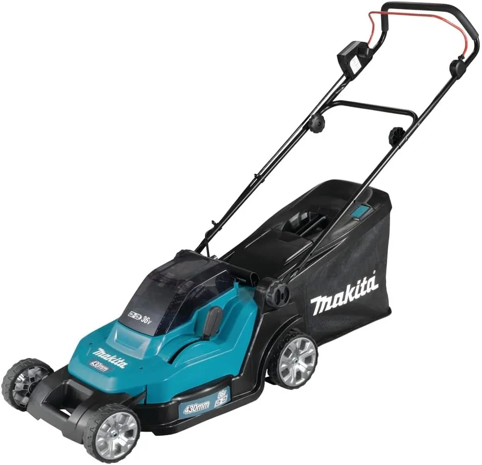 Bild von Makita Akku Rasenmäher DLM432PT2 mit zwei 18 Volt Akkus und Doppelladegerät