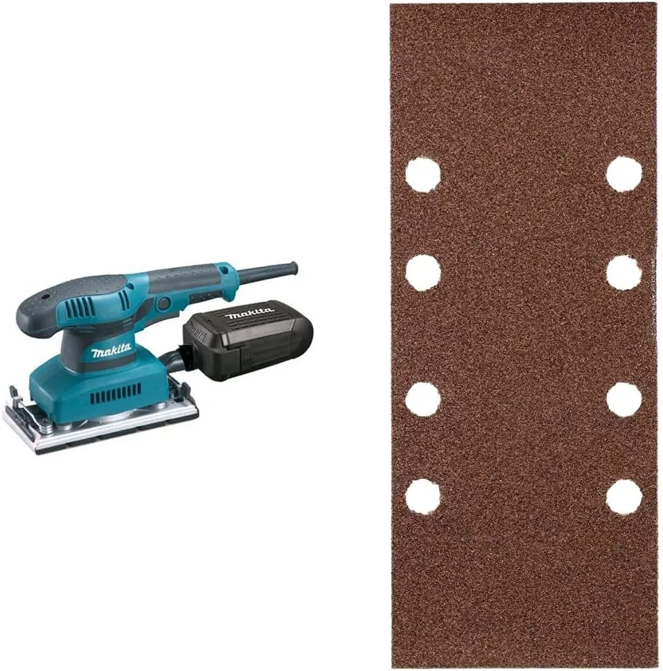 Bild von Makita BO3711 Schwingschleifer mit 30 Stück Schleifpapier in verschiedenen Körnungen für Holz, Metall und Farbe