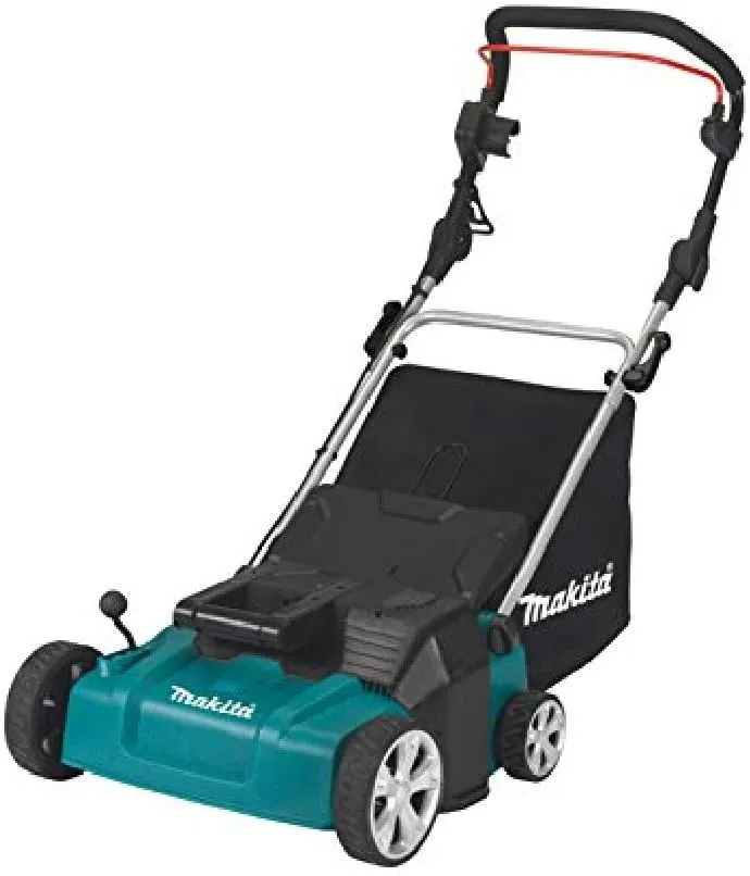 Bild von Makita UV3600 Vertikutierer in Schwarz und Cyan mit 12 x 210 mm Arbeitsbreite