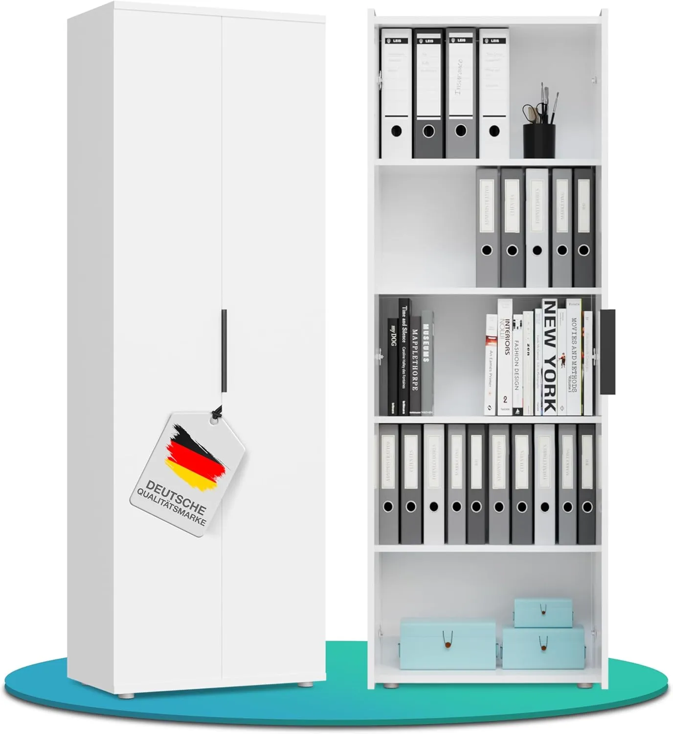 Bild von MANUMA Mehrzweckschrank mit 60 cm Breite und 5 Fächern für die Aufbewahrung im Haushalt