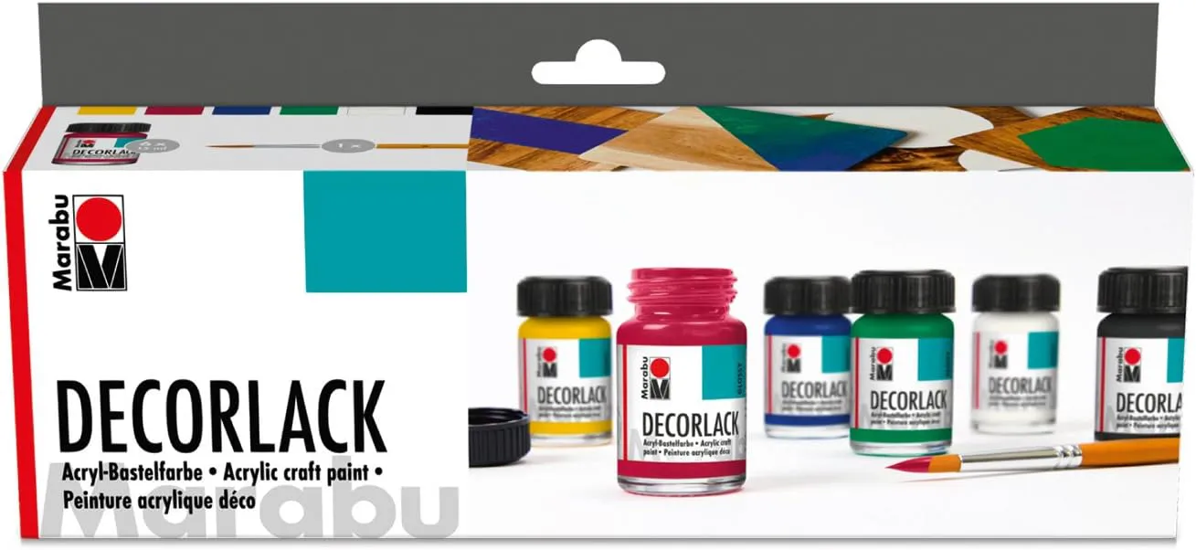 Bild von Marabu Acryl Starter Set mit 6 x 15 ml hochglänzendem Acryllack und Pinsel