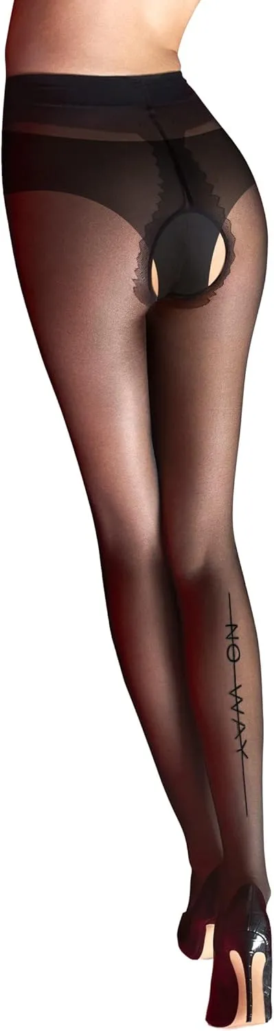 Bild von MARILYN Damen Strumpfhose mit offenem Schritt in Schwarz, Größen S bis L
