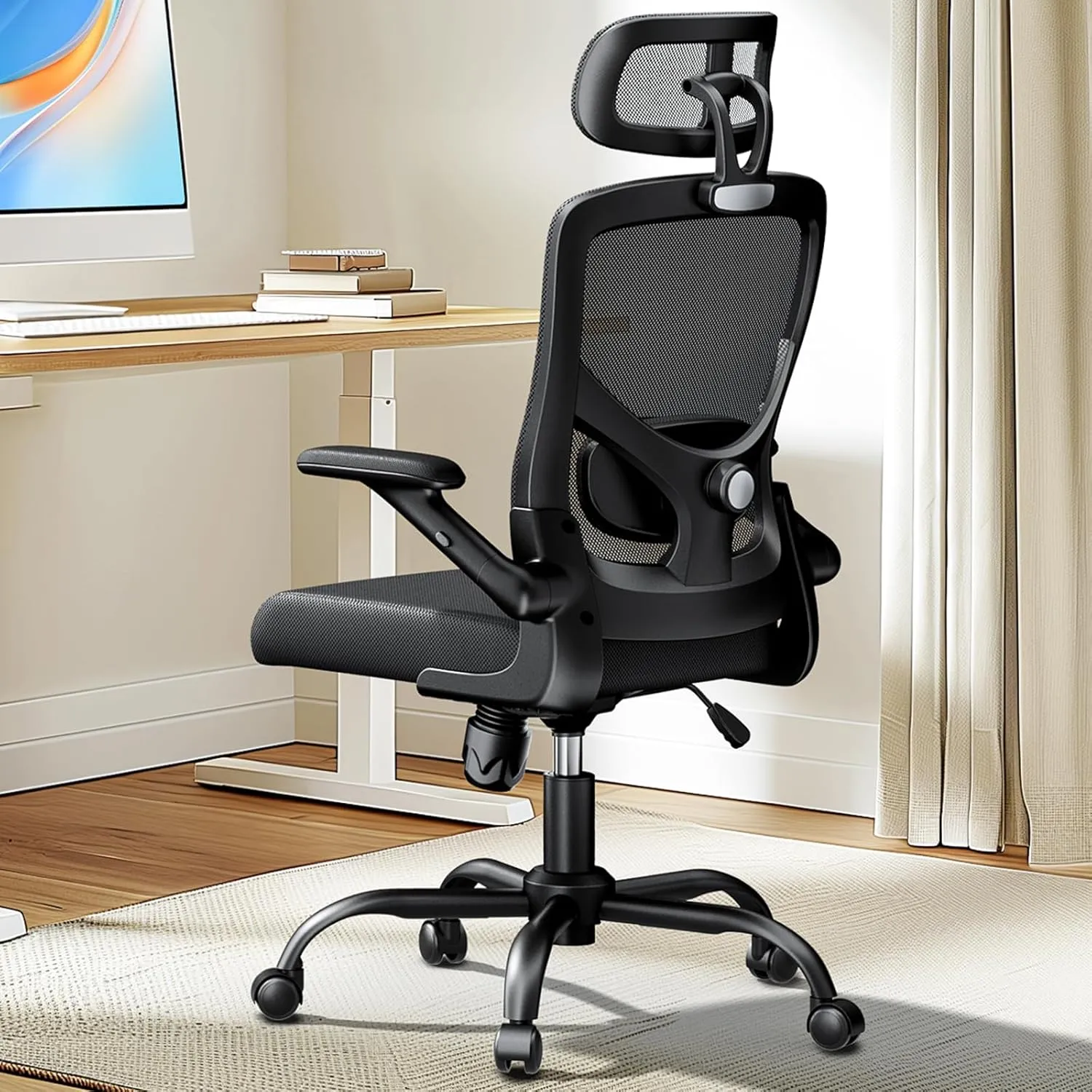 Bild von Marsail ergonomischer Bürostuhl mit verstellbarer Lendenstütze, Kopfstütze, Armlehnen und Wippfunktion