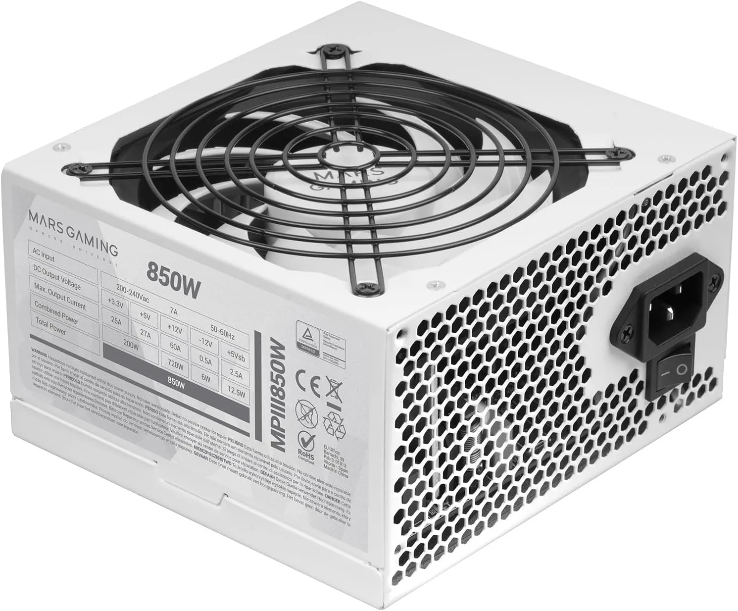 Bild von MARSGAMING MPIII850 PC-Netzteil mit 850 Watt, 5 Jahre Garantie, 85% Effizienz und 120mm Lüfter in Weiß