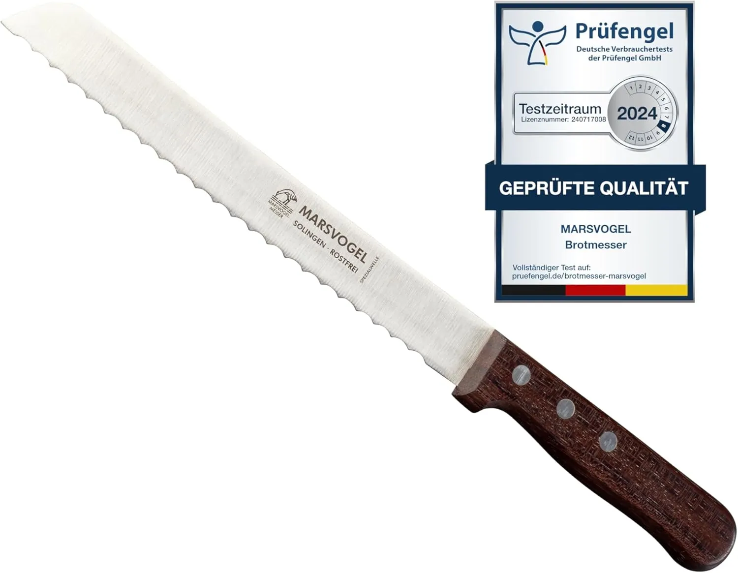 Bild von Marsvogel Brotmesser mit 8 Zoll Bubinga Klinge aus Solingen und ergonomischem Holzgriff