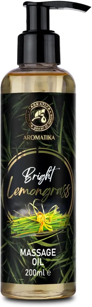 Bild von Massageöl Zitronengras 200 ml mit Mandel-, Trauben-, Pfirsichkern- und Jojobaöl zur Entspannung und Körperpflege
