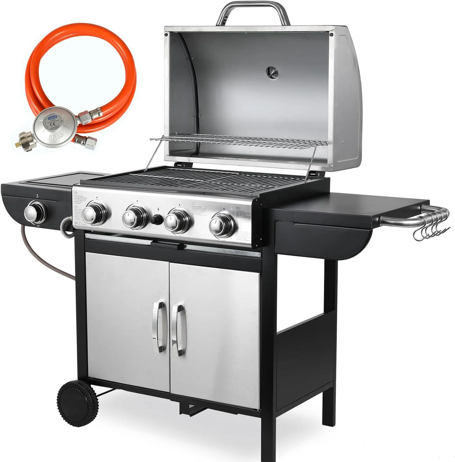 Bild von Master Gasgrill mit 4+1 Brennern und Seitenkochfeld aus Edelstahl, Hochleistungsbrenner, Impulszündung, Thermometer und großer Grillfläche