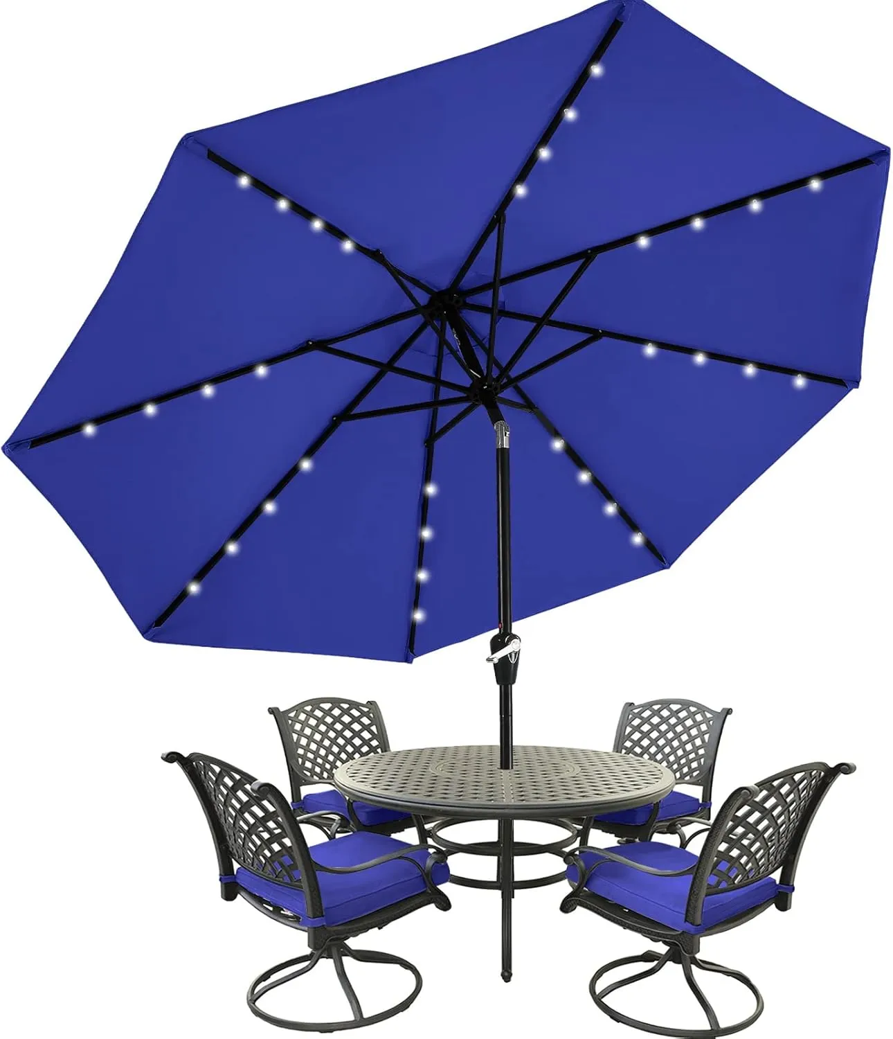 Bild von MasterCanopy Sonnenschirm mit 270 cm Durchmesser und 32 Solar-LEDs in Blau, 8 Rippen