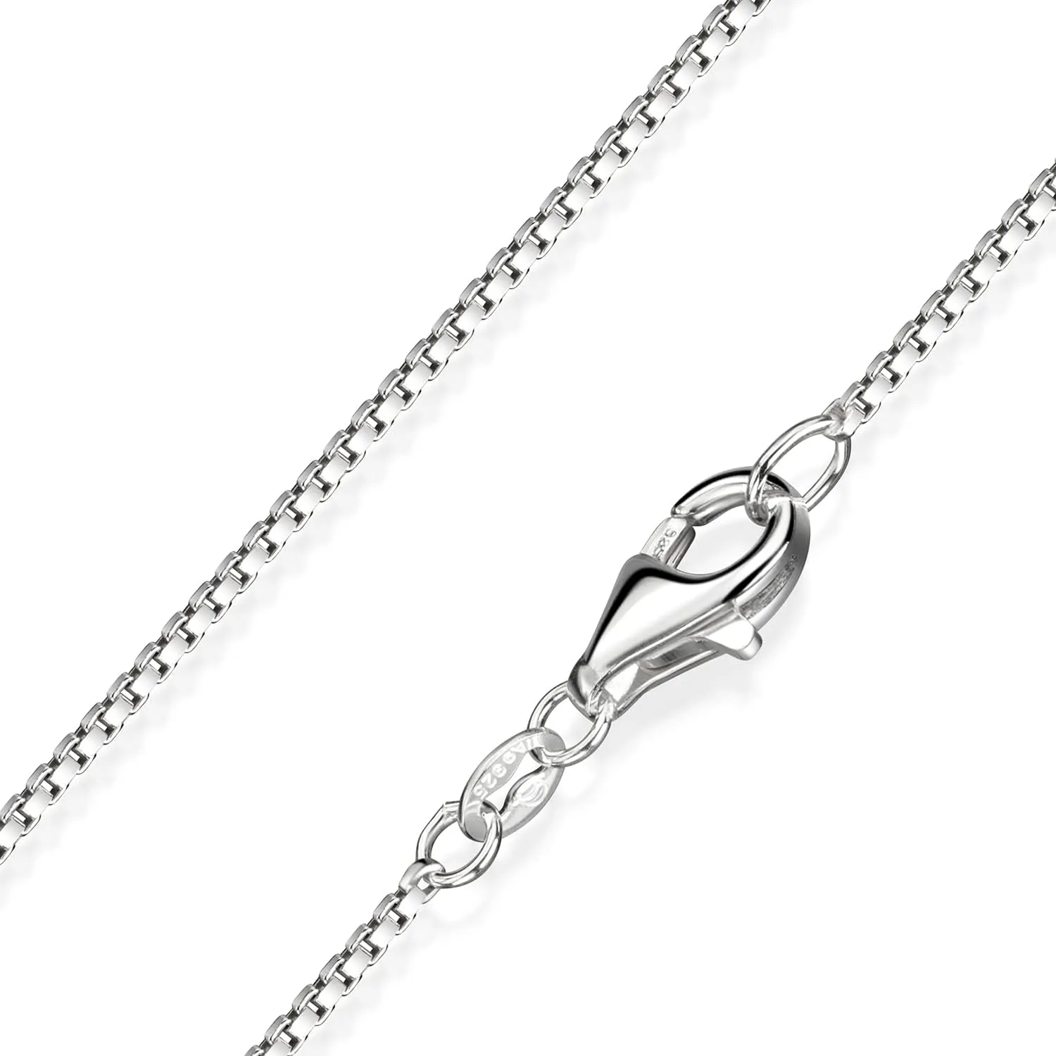 Bild von MATERIA Venezianerkette aus 925er Silber mit diamantierter Oberfläche in 1 mm, erhältlich in 40 bis 70 cm, inklusive Schmuckbox
