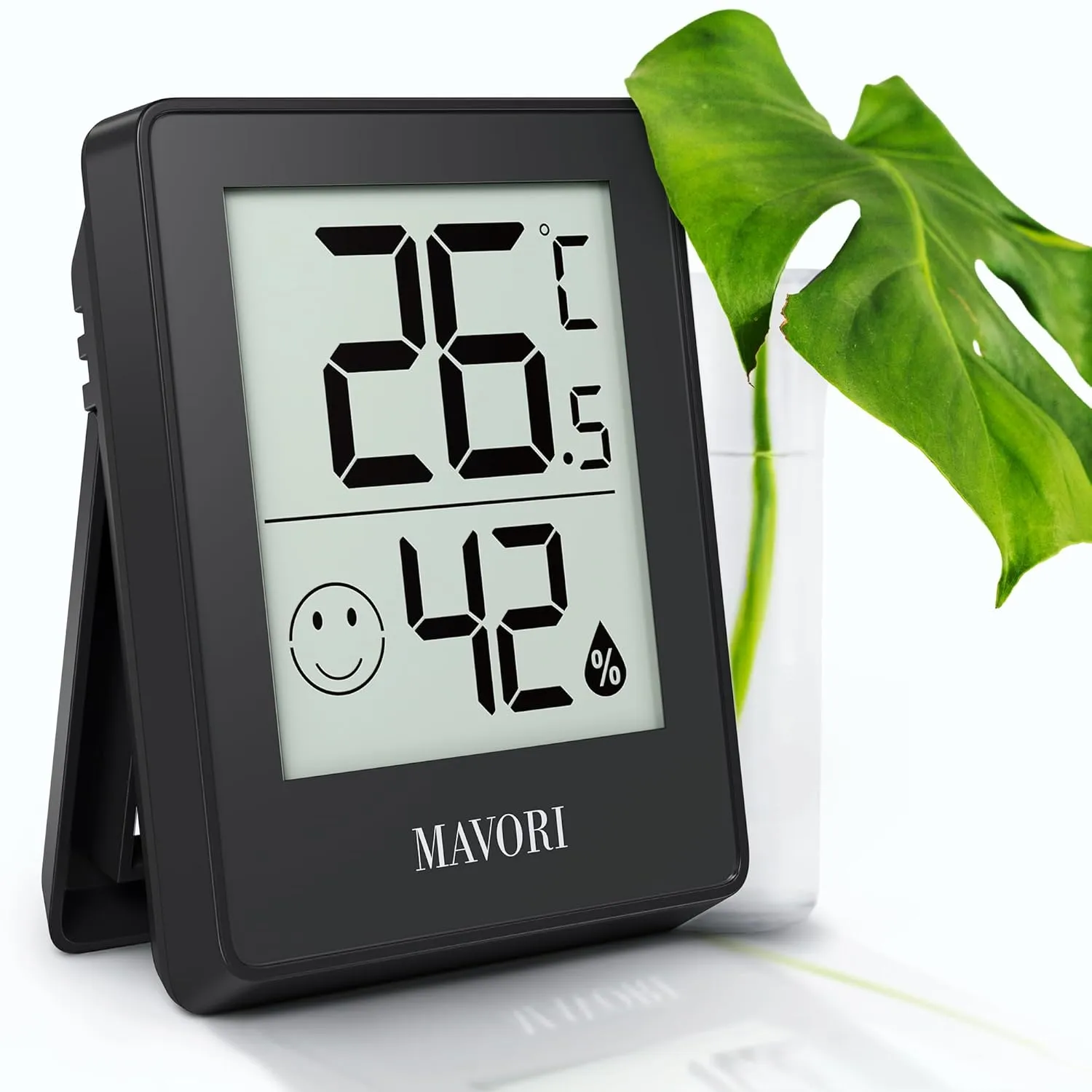 Bild von MAVORI Hygrometer Thermometer für den Innenbereich mit digitaler Anzeige für Temperatur und Luftfeuchtigkeit in Schwarz