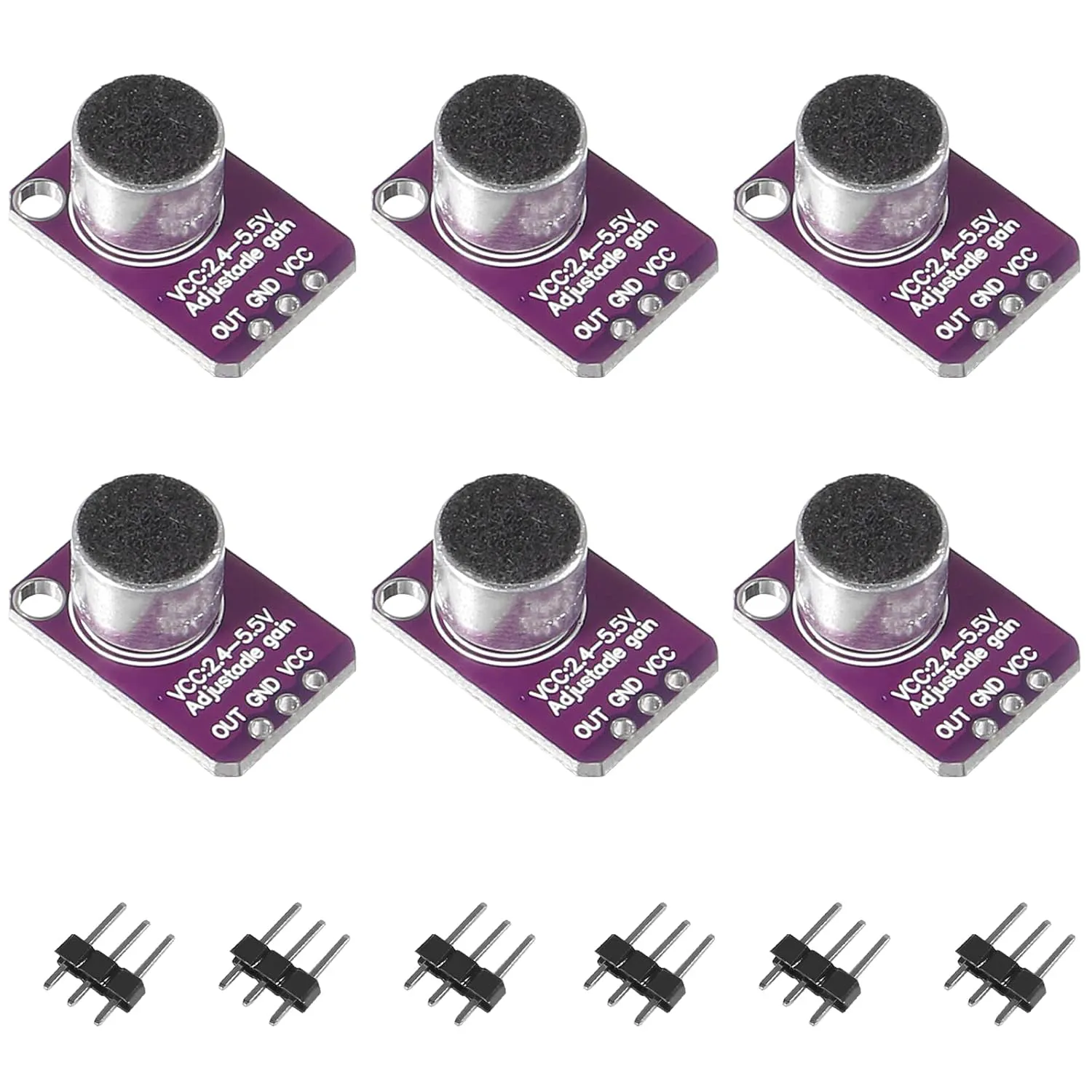 Bild von MAX4466 Mikrofonverstärker Set mit 6 Modulen und einstellbarem Gain für Arduino