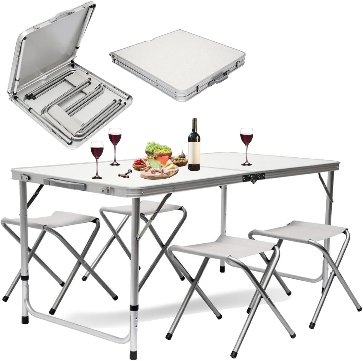 Bild von MaxxGarden Klapptisch Set mit Stühlen in Weiß, ideal für Camping und Picknick, Maße 120x60x60 cm