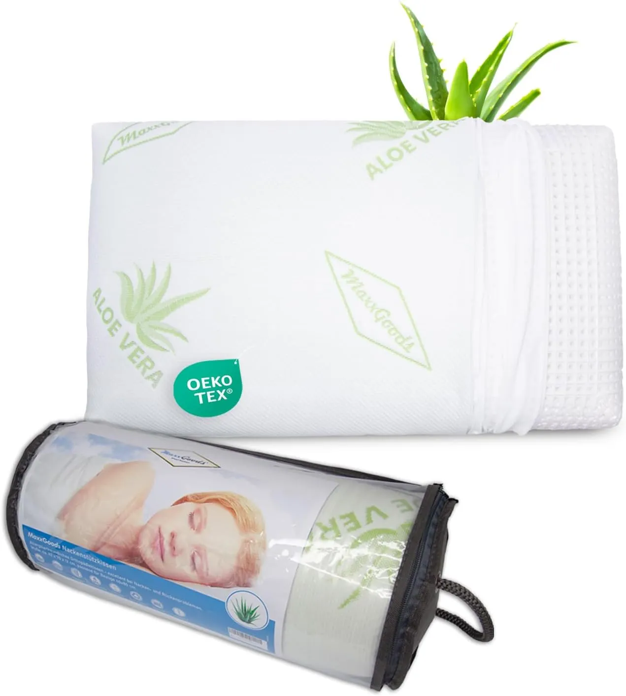 Bild von MaxxGoods orthopädisches Nackenstützkissen aus Visco Gelschaum mit Aloe Vera Bezug, 42 x 70 cm