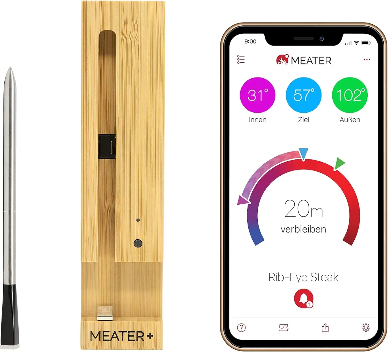 Bild von MEATER Plus kabelloses Fleischthermometer mit 50 Metern Reichweite und App für perfekten Fleischgenuss