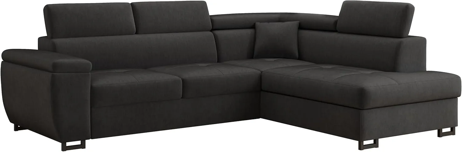 Bild von MEBLE-LUX Ecksofa Nicole I mit Schlaffunktion und Bettkasten in Grau, L-Form, verstellbaren Kopfstützen und Federkern