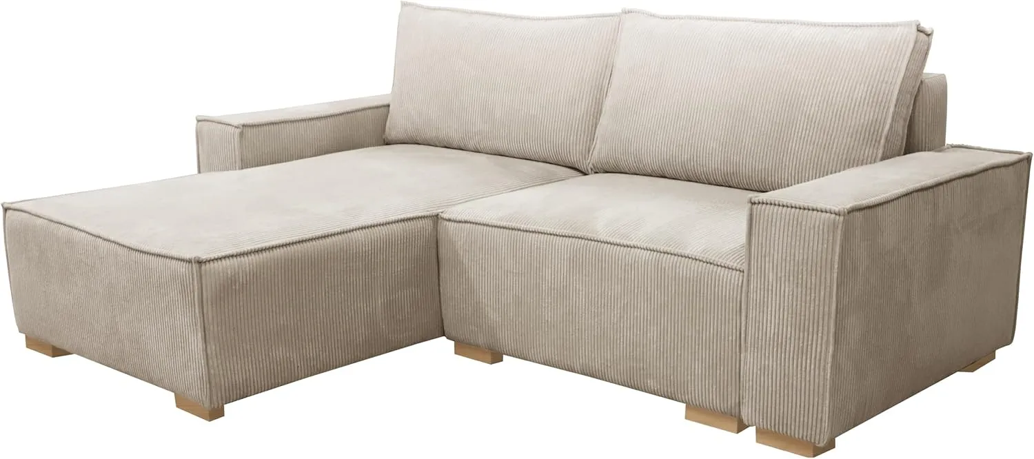 Bild von MEBLE-LUX Ecksofa Sven I in Beige mit Schlaffunktion und Bettkasten, 235 cm breit, L-Form, linke Ottomane, Federkern