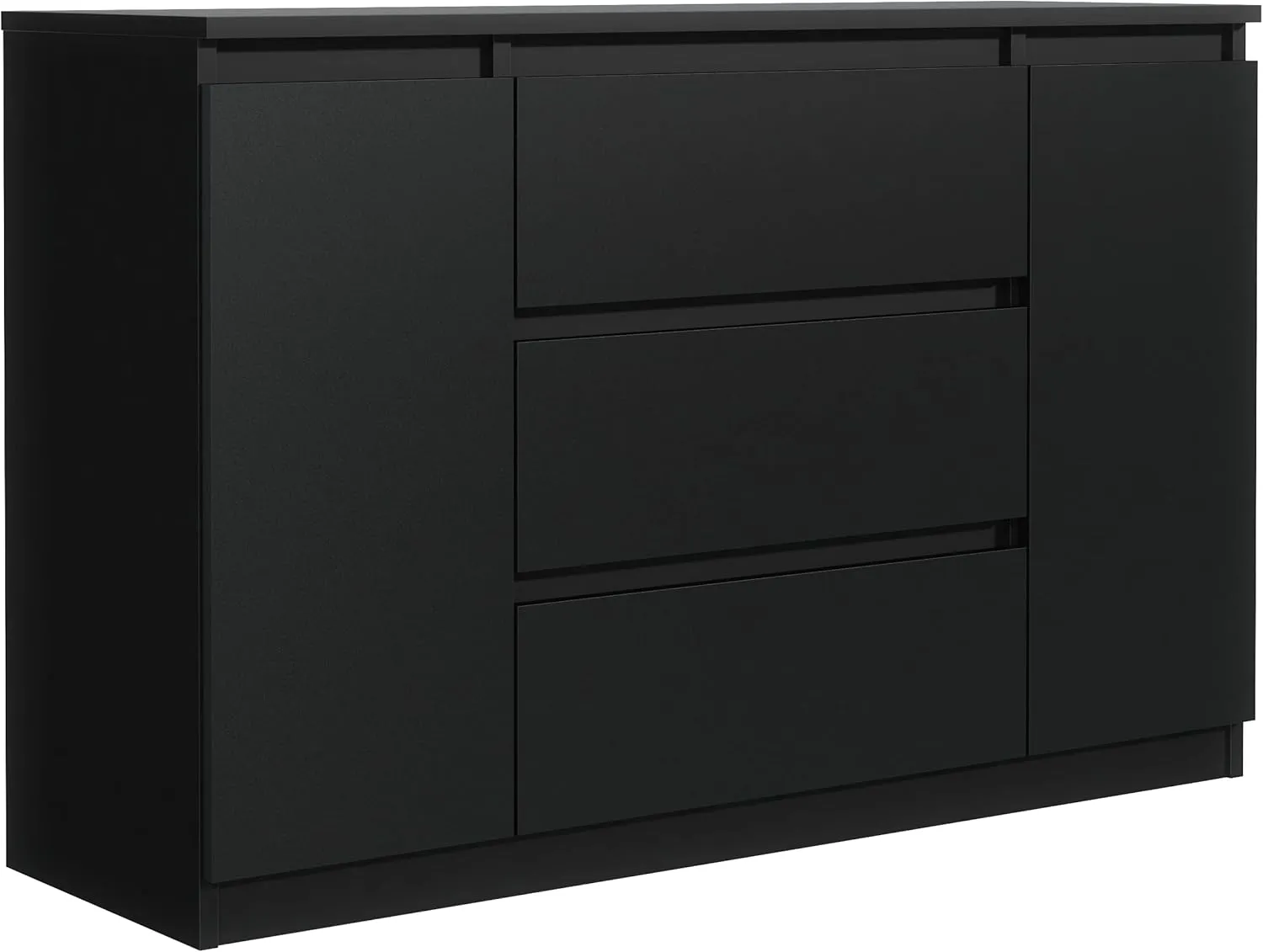 Bild von Meble Masztalerz Kommode in Schwarz Matt mit 3 Schubladen und 2 Türen, Maße 120 x 78,2 x 39 cm