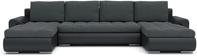 Bild von Mebligo Tokio III Ecksofa mit Schlaffunktion und Bettkasten in Grau und Schwarz, U-Form, 302x159x89 cm