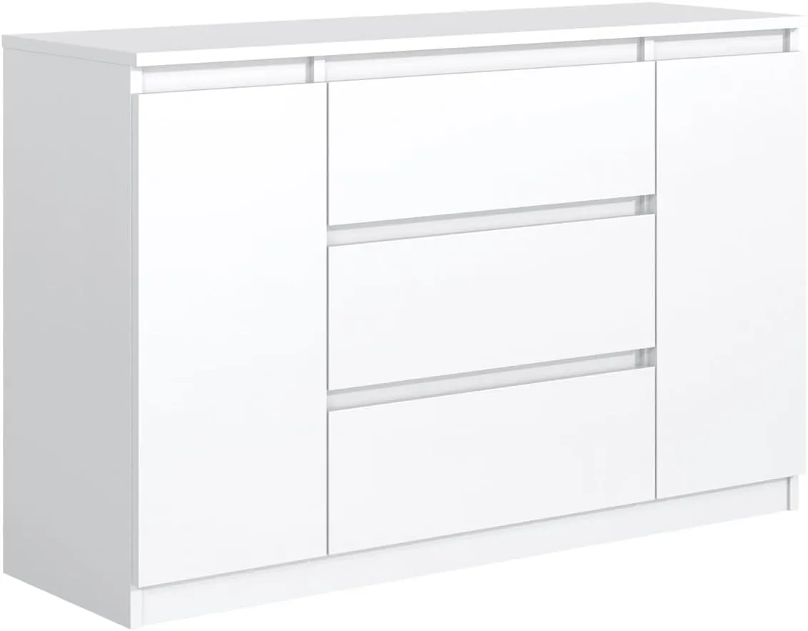 Bild von MebLocker Kommode mit 3 Schubladen und 2 Türen in Weiß, ideal für Wohnzimmer, Schlafzimmer, Kinderzimmer und Büro
