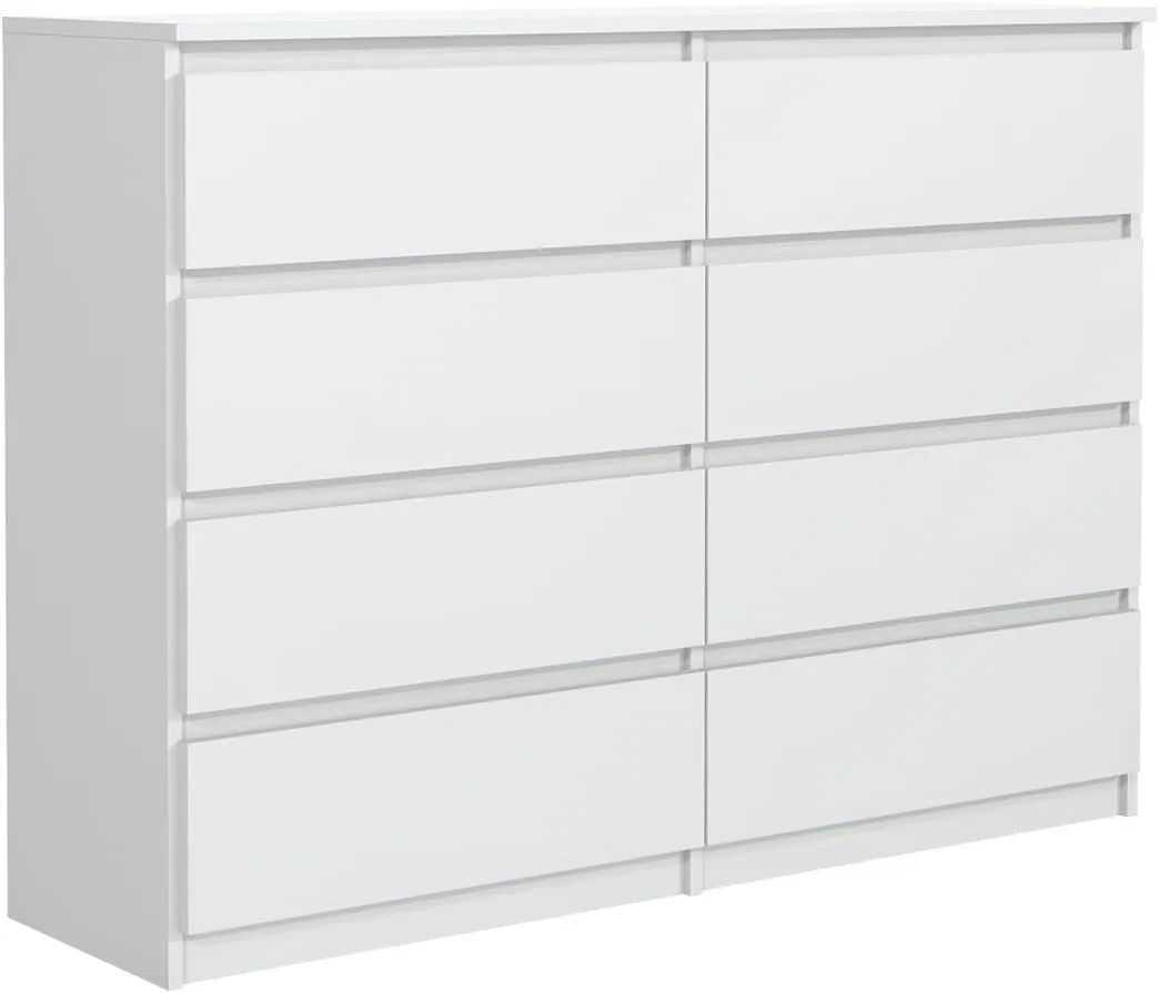 Bild von MebLocker Kommode mit 8 Schubladen in Weiß, 120 cm, ideal für Wohn- und Schlafzimmer sowie Büros
