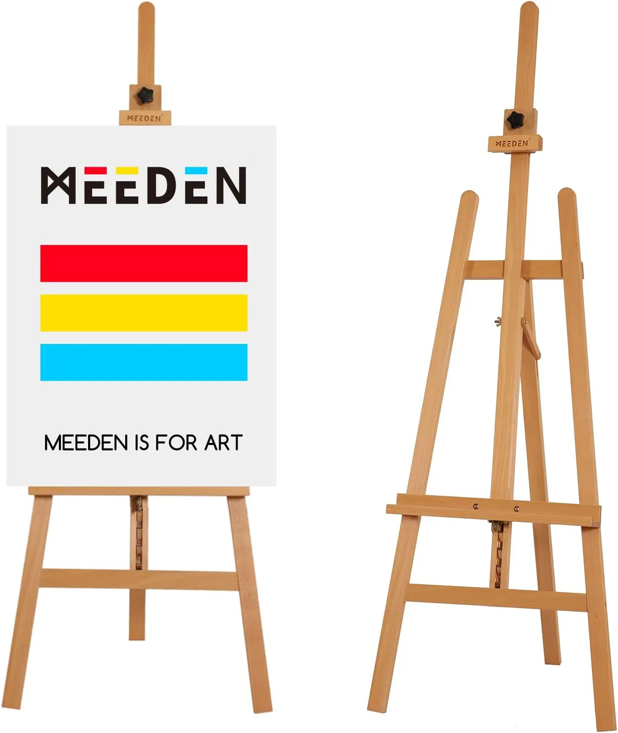 Bild von MEEDEN Basic Holzstaffelei mit einstellbarer Höhe von 145 bis 193 cm und Arbeitswinkel von 0 bis 45 Grad, geeignet für Leinwände bis 110 cm