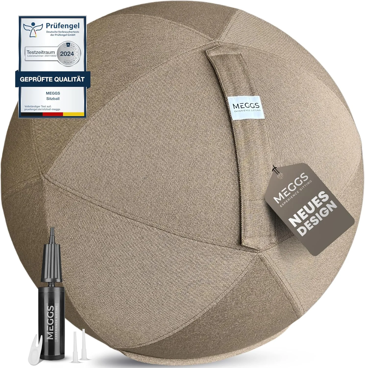 Bild von MEGGS Stoff-Sitzball 65 cm in Braun mit ergonomischem Design und waschbarem Bezug