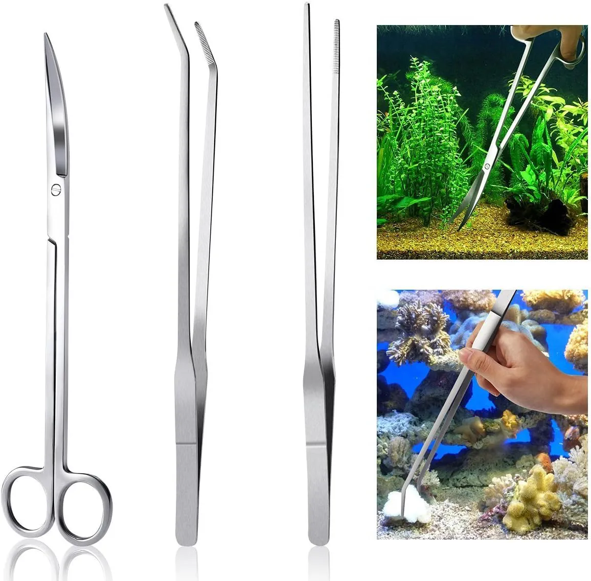 Bild von Meiso Aquarium Zubehör Set aus Edelstahl mit Pinzetten, Schere und Werkzeug für den Wassertank