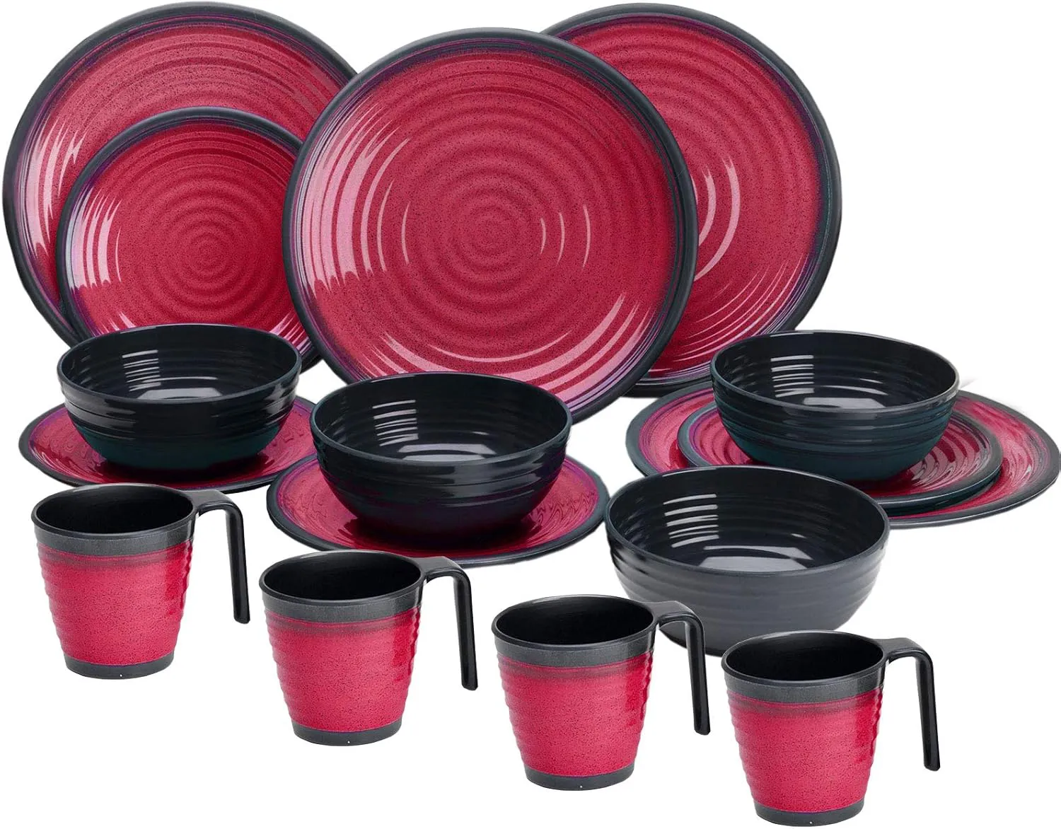 Bild von Melamin Camping Geschirrset für 4 Personen, 16-teilig in Rot