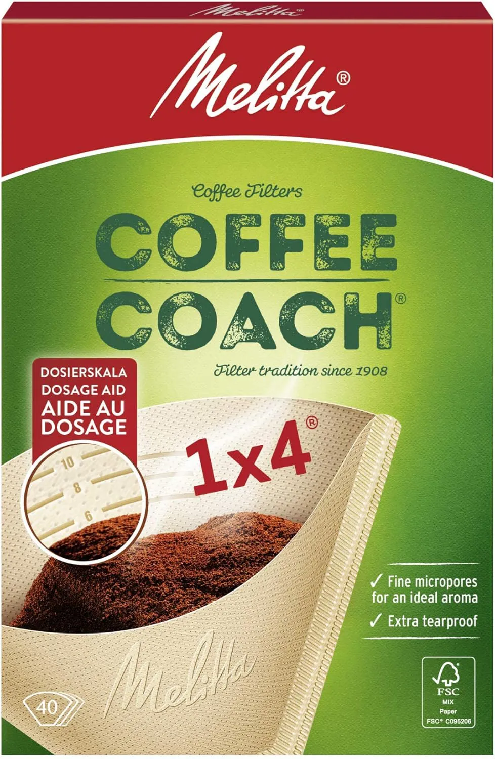 Bild von Melitta Filtertüten Coffee Coach 1x4 in braun, 40 Stück aus Naturpapier