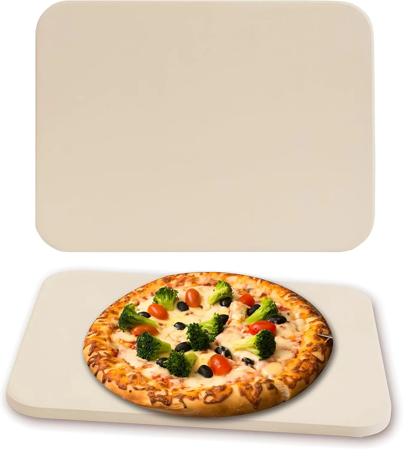 Bild von Melko Pizzastein aus Cordierit mit den Maßen 30x38 cm für Backofen, Gasgrill und Holzkohlegrill, ideal für Pizza, Brot und Flammkuchen, temperaturbeständig und leicht zu reinigen