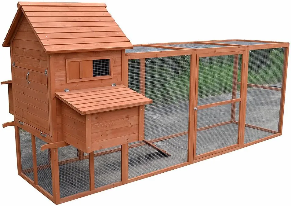 Bild von Melko XXL Hühnerstall aus Massivholz in Braun mit Auslauf, 310x150x150cm, für 6-10 Hühner und Kleintiere, inklusive Gitter, Rampe, Sitzstangen und Nestboxen