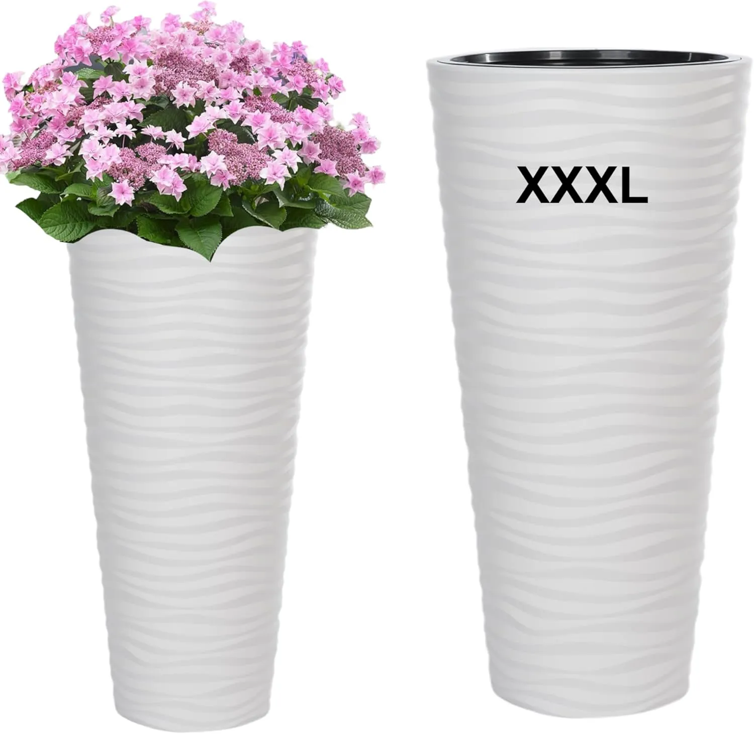 Bild von MELTOM Pflanzkübel Slim Rund mit 3D Wellen Effekt in Weiß, Durchmesser 40 cm, Höhe 79 cm