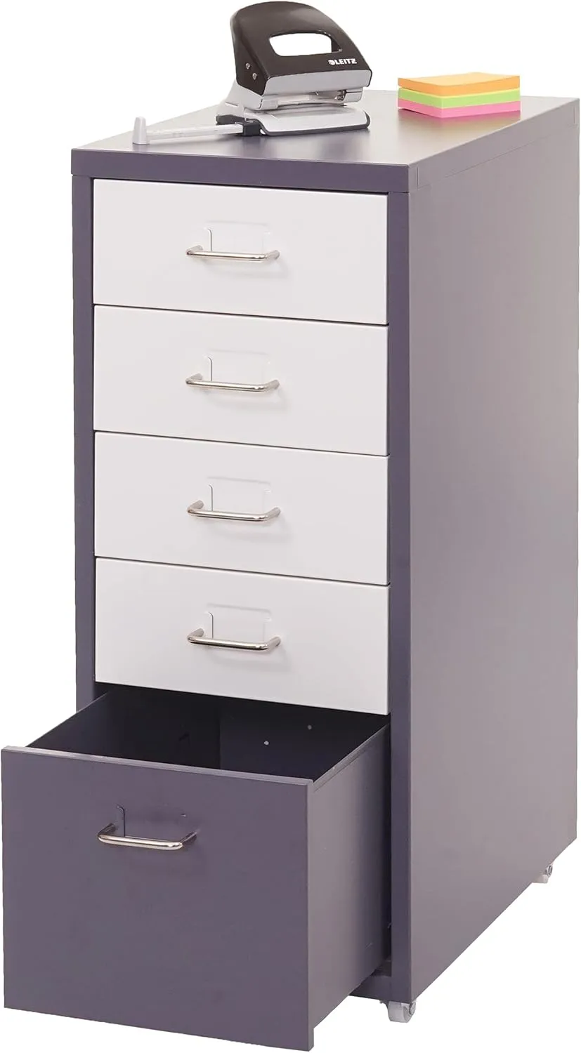 Bild von Mendler Rollcontainer Boston T851 mit 5 Schubladen in dunkelgrau und weiß, Maße 69x28x41 cm