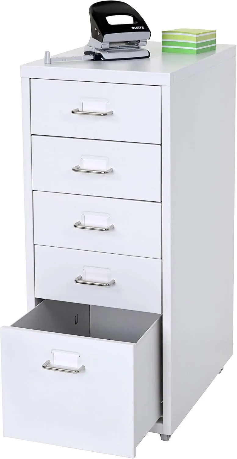 Bild von Mendler Rollcontainer Boston T851AM mit 5 Schubladen in Weiß, Maße 69x28x41 cm
