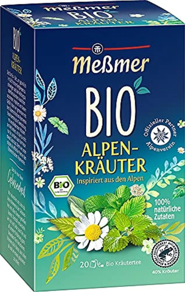Bild von Meßmer Bio Alpenkräuter Tee mit 20 Teebeuteln aus 100% natürlichen Zutaten, vegan, glutenfrei und laktosefrei