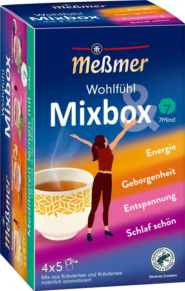 Bild von Meßmer Wohlfühltee Mixbox mit 20 Teebeuteln, 5 Sorten: Energie, Geborgenheit, Entspannung und Schlaf schön