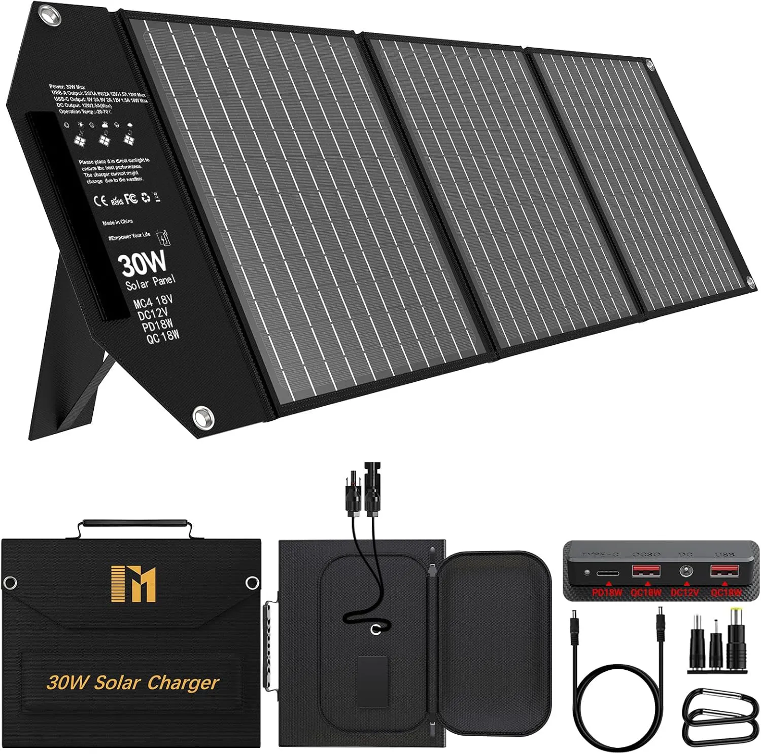 Bild von Mesuvida 30W faltbares Solar Ladegerät mit 5 Anschlüssen und Ständern für Camping