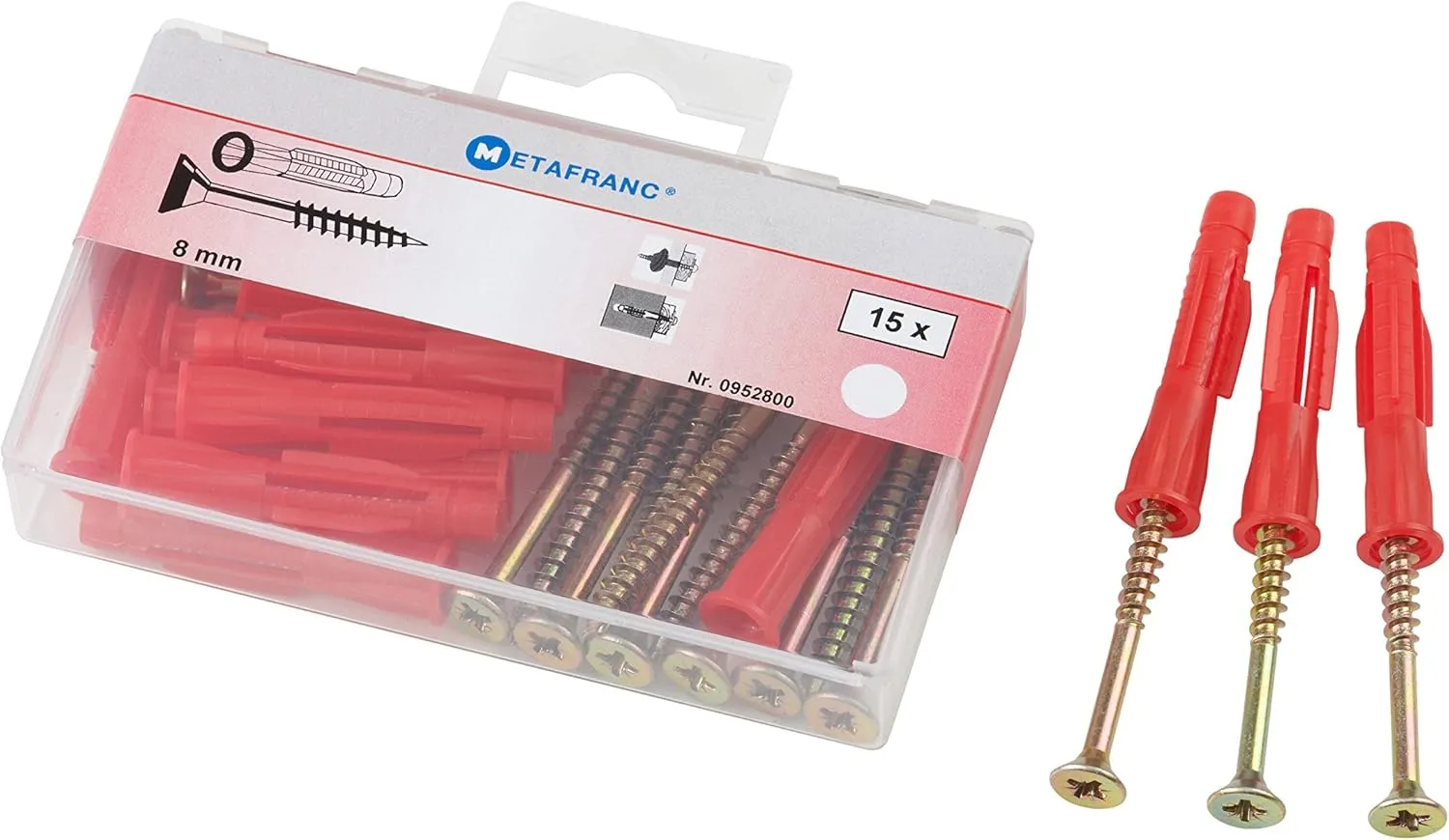 Bild von Metafranc 30-teiliges Universaldübel- und Schrauben-Sortiment mit 8 mm Dübel für Voll- und Hohlbaustoffe, Artikelnummer 952800