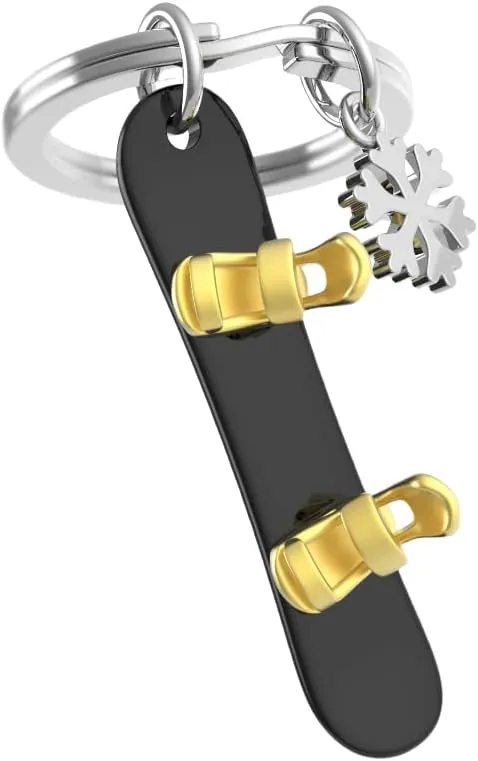 Bild von METALMORPHOSE 3D Schlüsselanhänger Snowboard und Flocke MTM148-01 in Schwarz und Gold