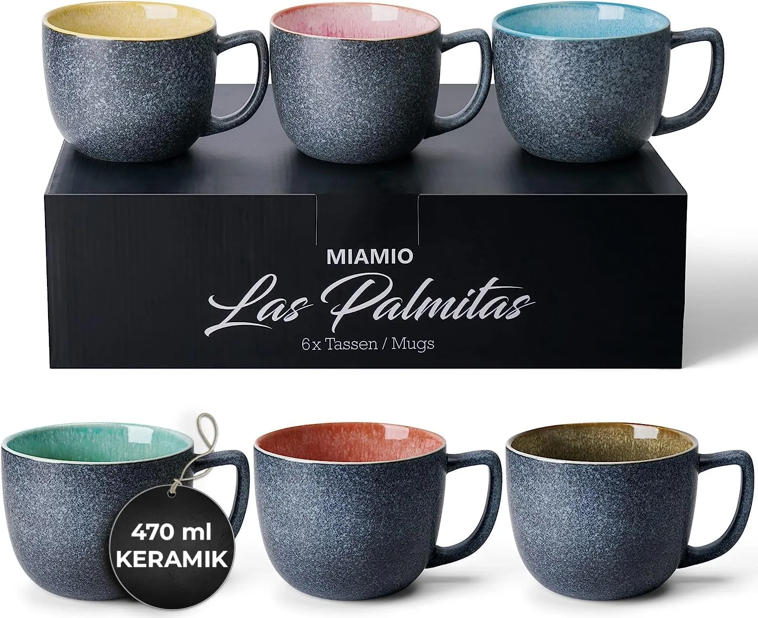 Bild von MIAMIO 6er Set Kaffeetassen aus Steingut mit 470 ml Fassungsvermögen aus der Las Palmitas Kollektion