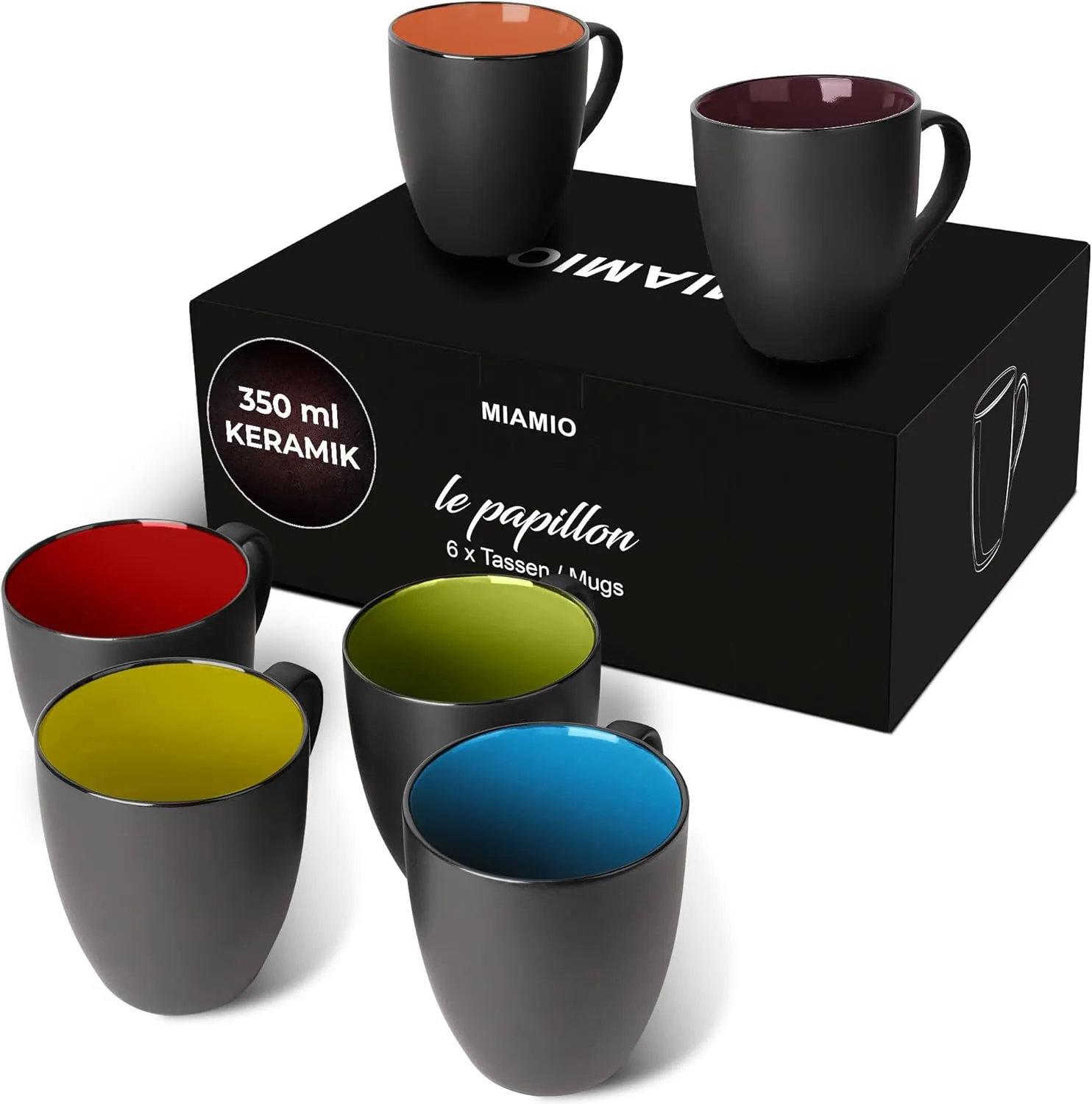 Bild von MIAMIO 6er Set Kaffeetassen mit 350 ml in buntem Design der Le Papillon Kollektion