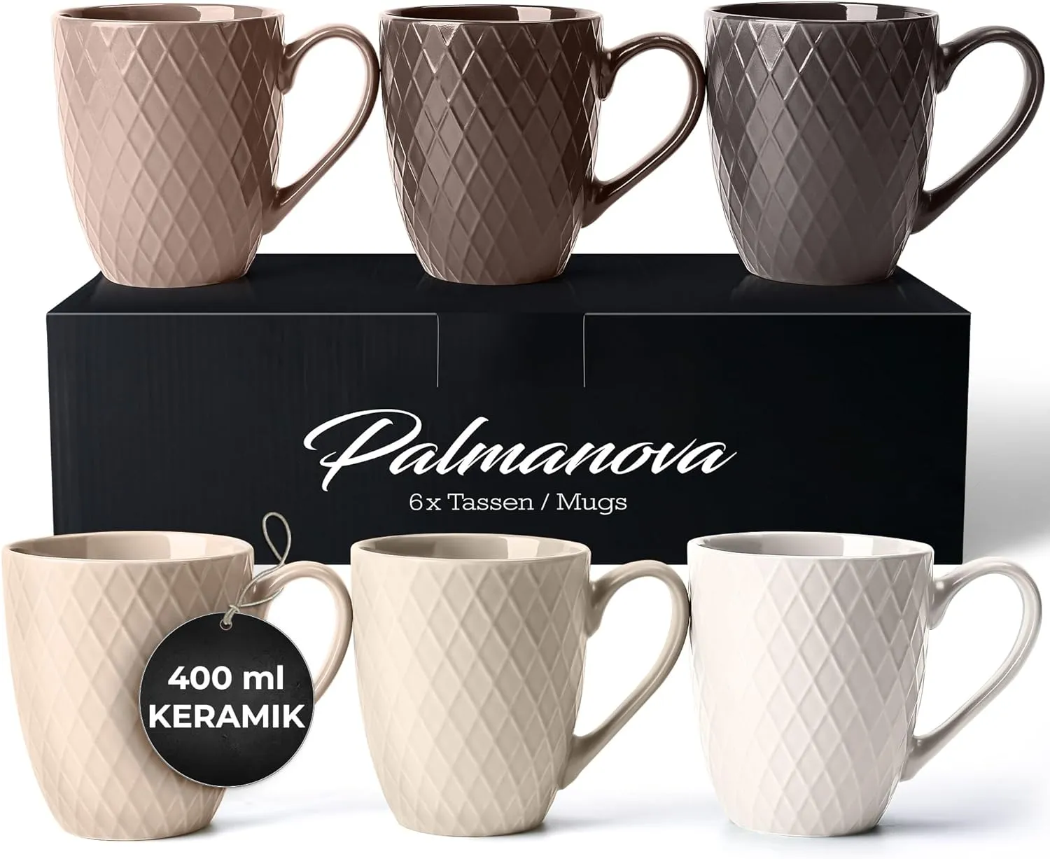 Bild von MIAMIO Kaffeetassen Set mit 6 Bechern à 400 ml aus moderner Keramik in Beige aus der Palmanova Kollektion