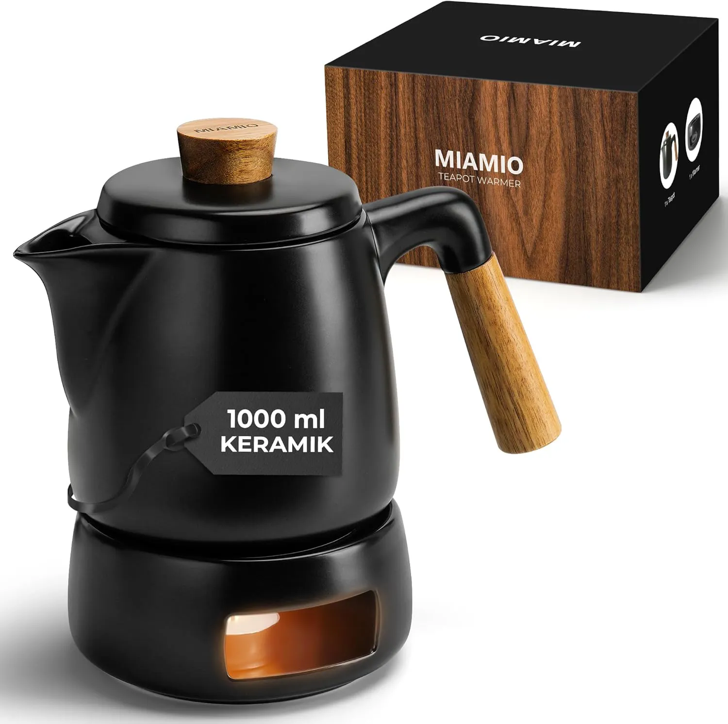 Bild von MIAMIO Teekanne Set mit Stövchen und Siebeinsatz, 1 Liter, ideal für Teeliebhaber