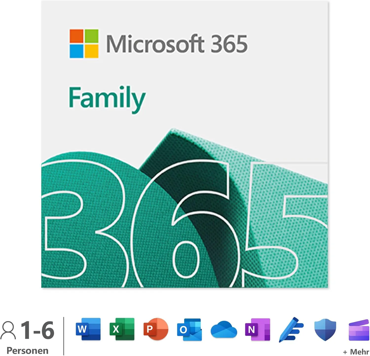 Bild von Microsoft 365 Family für 12 Monate für bis zu 6 Nutzer mit Word, Excel, PowerPoint und 1 TB OneDrive Cloudspeicher